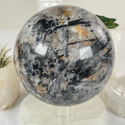 Black Tourmalinated Quartz Crystal Sphere - One-of-a-Kind back view
