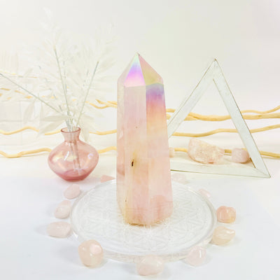 Angel Aura Rose Quartz Generator with Natural Inclusions side view