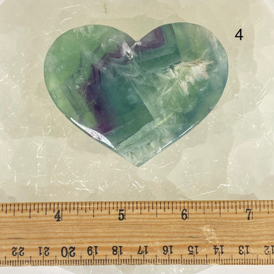 Rainbow Feathered Fluorite Crystal Heart - You Choose variant 4 labeled with ruler for size reference