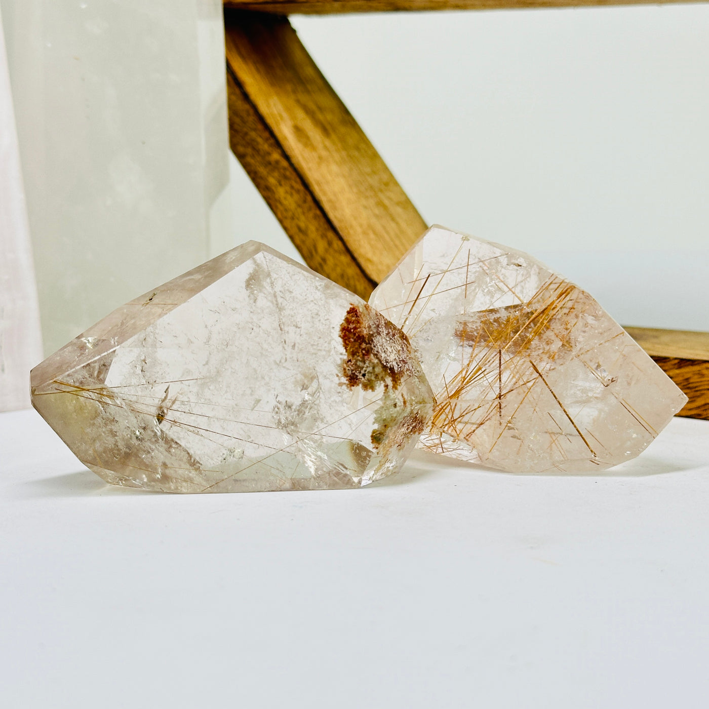 rutile quartz with decorations in the background