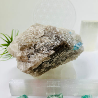  Aquamarine in matrix - aquamarine crystal diagonally embedded in natural rough stone side view