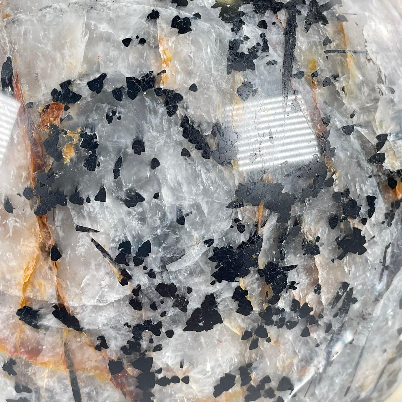 Black Tourmalinated Quartz Crystal Sphere - One-of-a-Kind closeup for detail