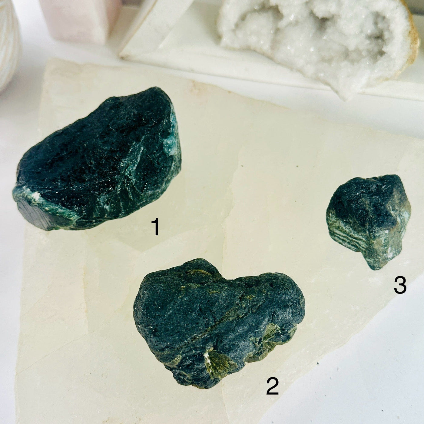 Green Tourmaline - Rough Stone - You Choose variants 1 2 3 labeled