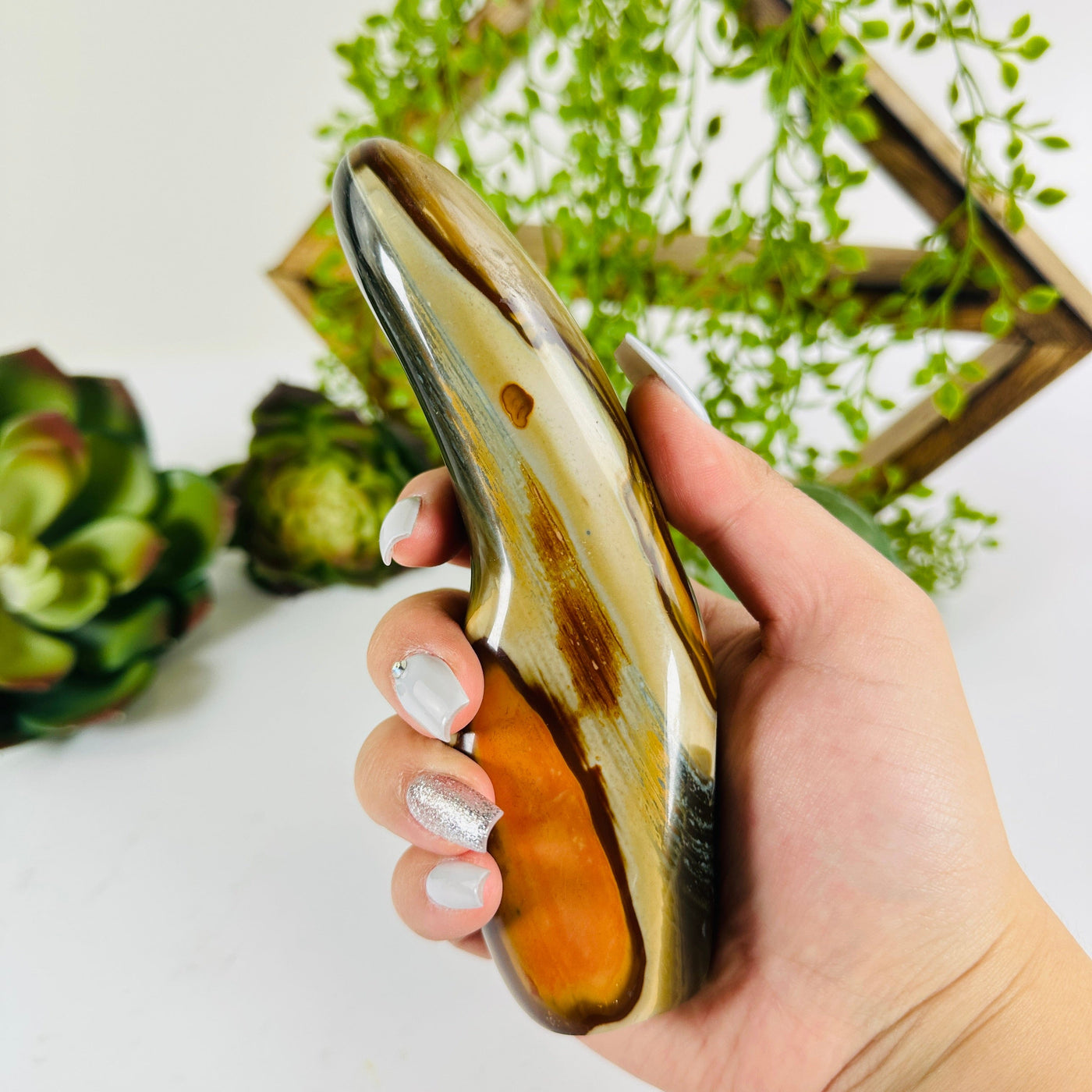 Polychrome Jasper Crystal Massage Wand - One-of-a-Kind in hand for size reference