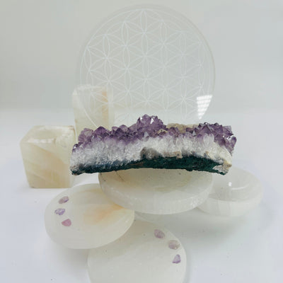 Raw Amethyst Cluster with Calcite - natural amethyst back view