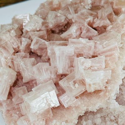 Up close shot of pink halite