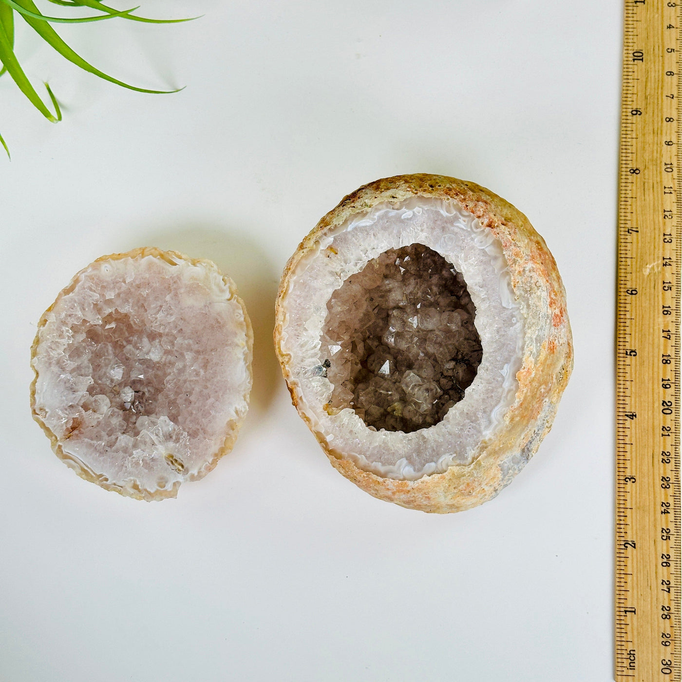  Agate Natural Geode Druzy Crystal Box with Lid - One-of-a-Kind top view with ruler for size reference