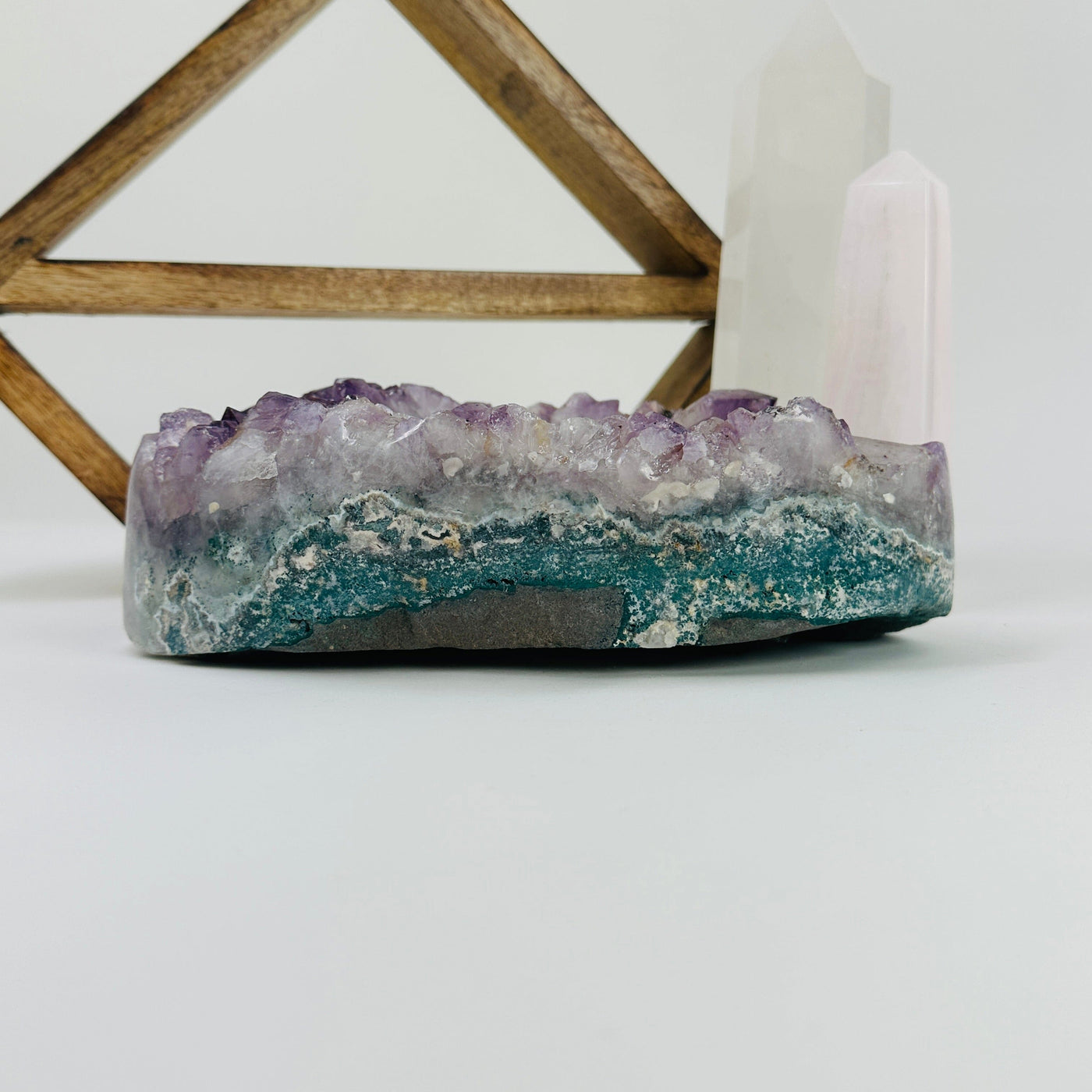 amethyst bowl with decorations in the background