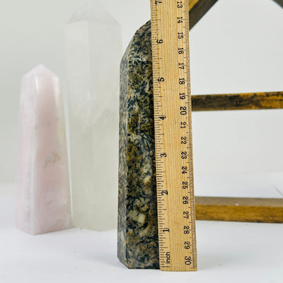 epidote POINT next to a ruler for size reference