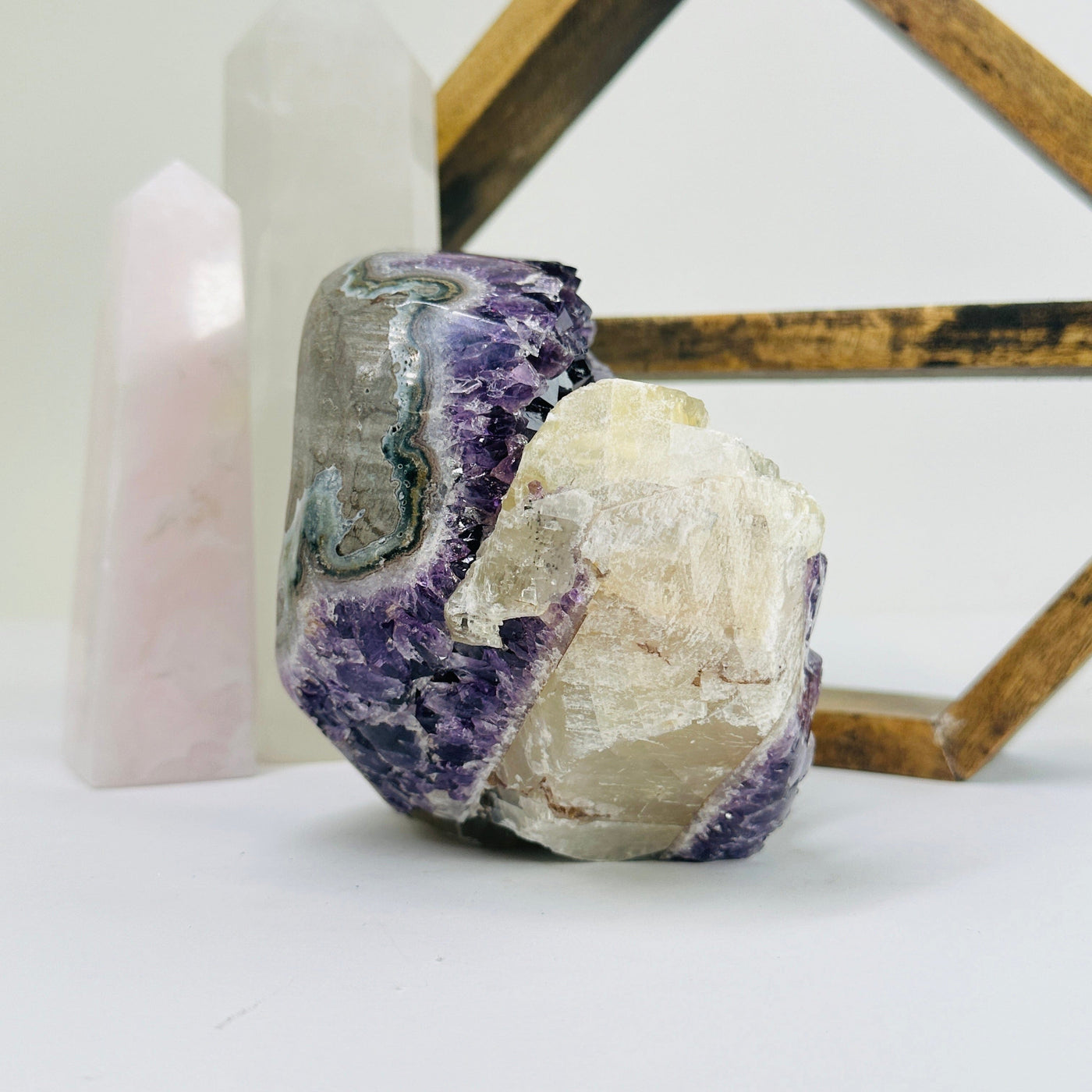 amethyst with decorations in the background