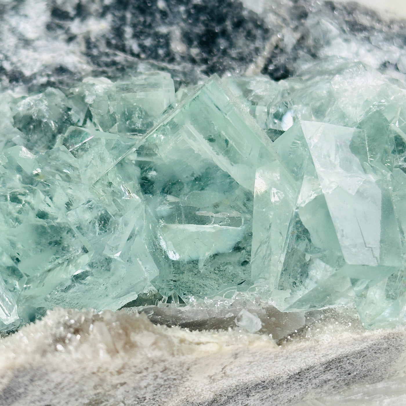 Water-Clear Green Cubic Fluorite on Crystal Quartz Druzy from China - Rare Find - You Choose variant 1 closeup for detail