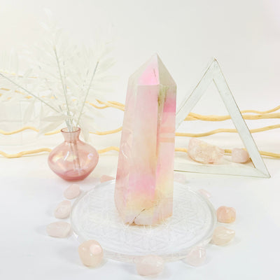 Angel Aura Rose Quartz Generator with Natural Inclusions side view