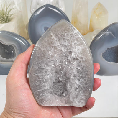 Agate Druzy Teardrop Crystal Cut Base - You Choose #1 one variant in hand with other variants in the background