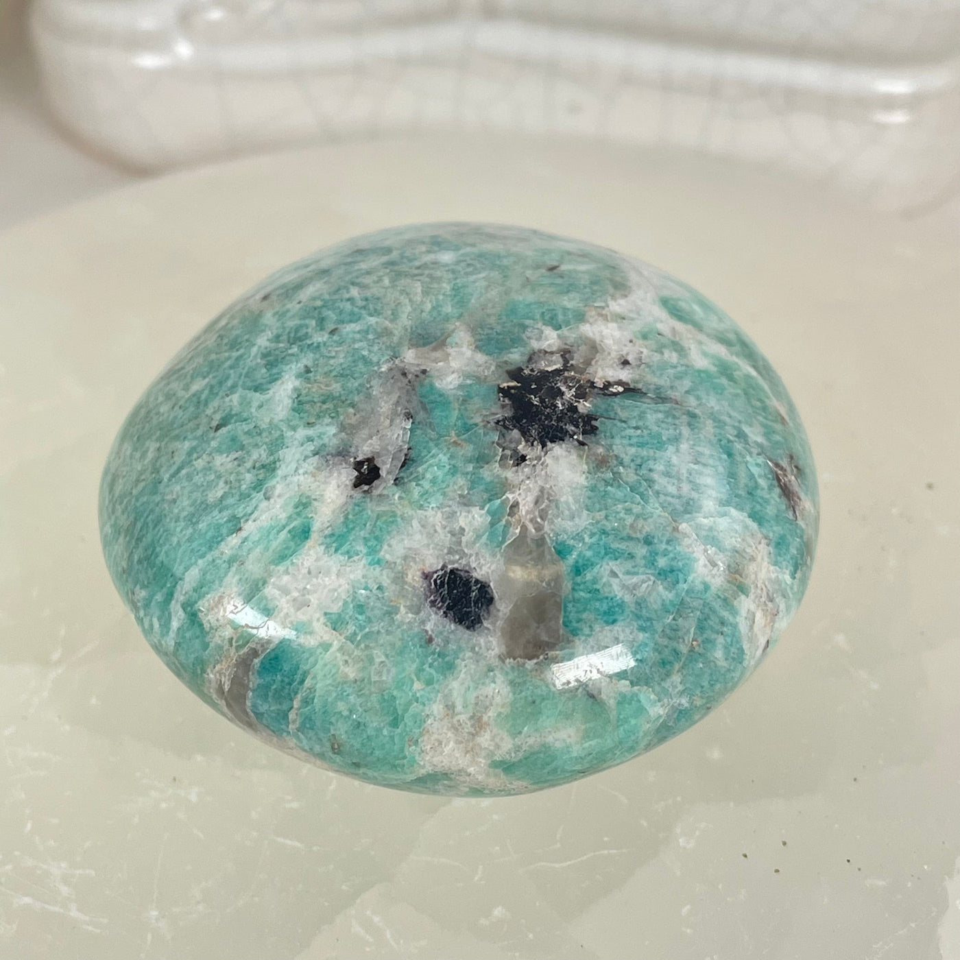 Amazonite Polished Crystal Palm Stone - One-of-a-Kind side view