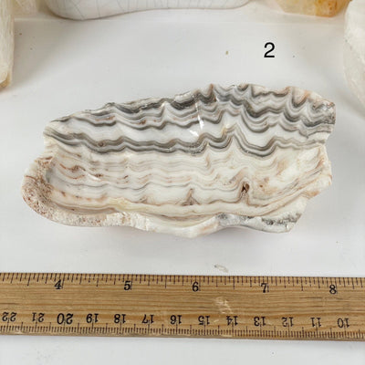 Mexican Onyx Small Bowl - Crystal Dish - You Choose #3 variant 2 labeled with ruler for size reference