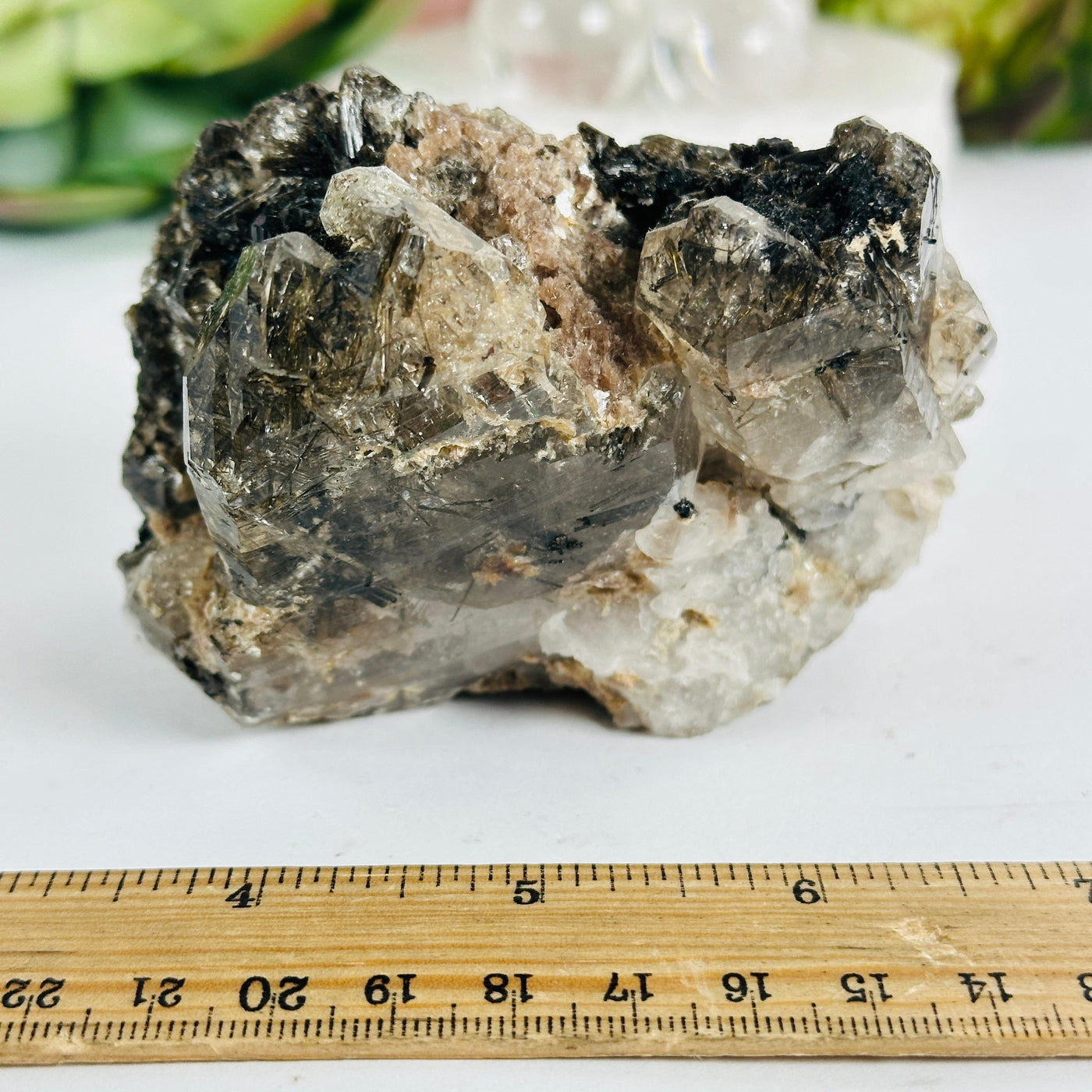 Elestial Alligator Fibrous Smokey Quartz Crystal with Rutile HIGH QUALITY #3 with ruler for size reference