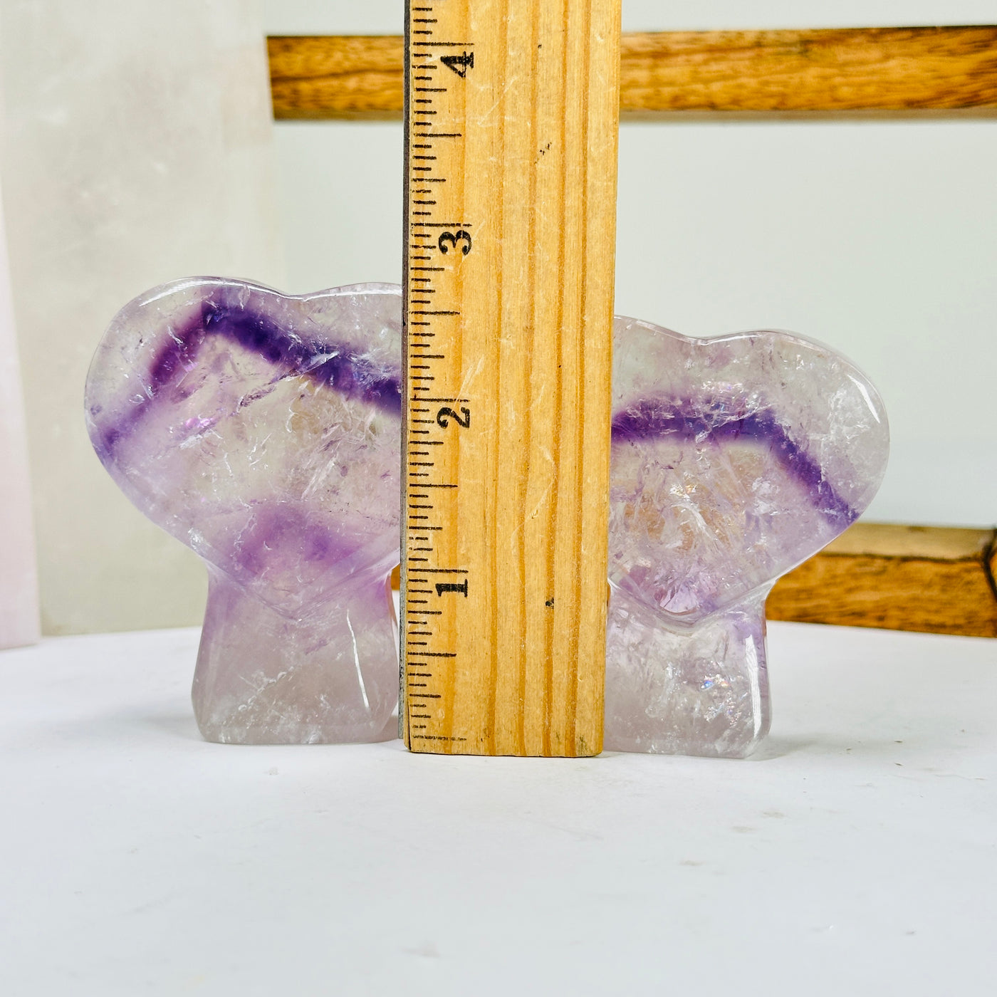 amethyst cut base next to a ruler for size reference