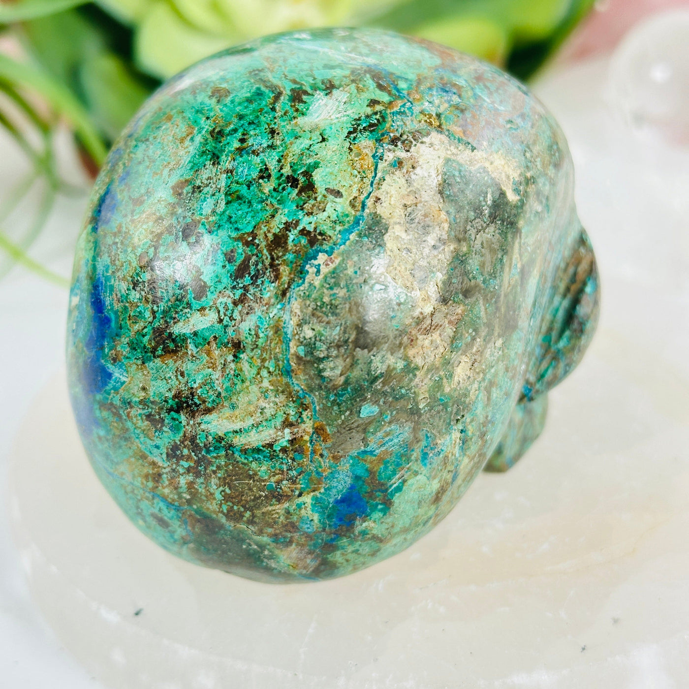 Azurite with Malachite Crystal Skull back view