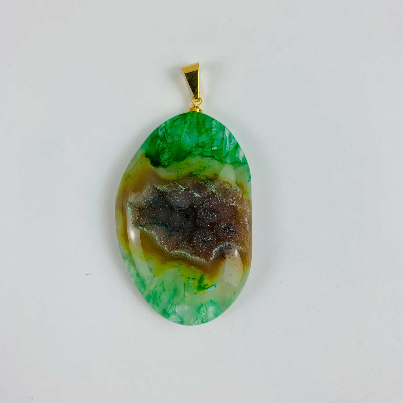 Agate Druzy Crystal Pendant - Dyed Green