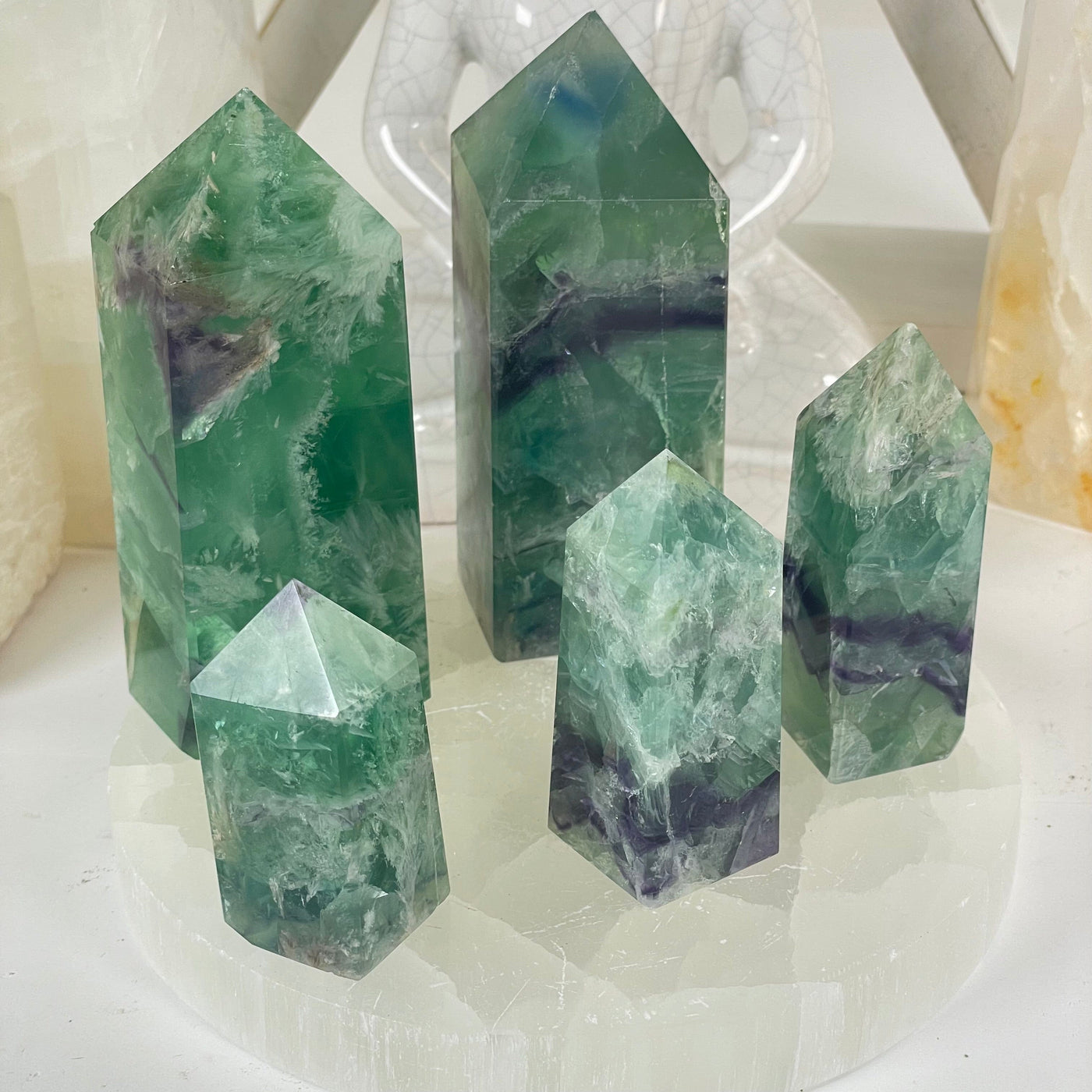 Rainbow Feathered Fluorite Crystal Point - You Choose all variants front view