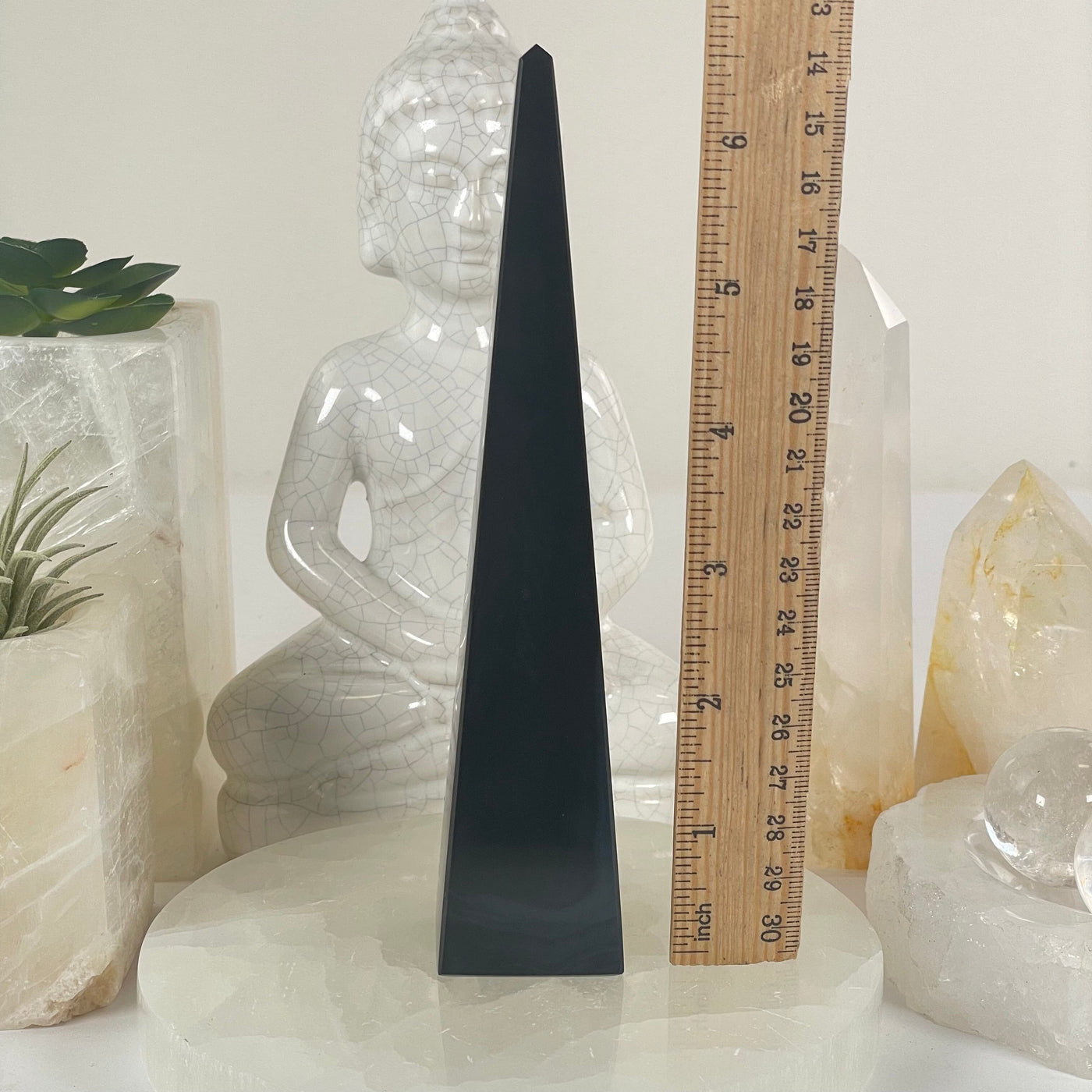 Silver Sheen Obsidian Crystal Obelisk - One-of-a-Kind #2 with ruler for size reference