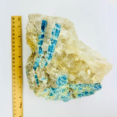 Aquamarine in matrix - large natural rough stone with ruler for size reference