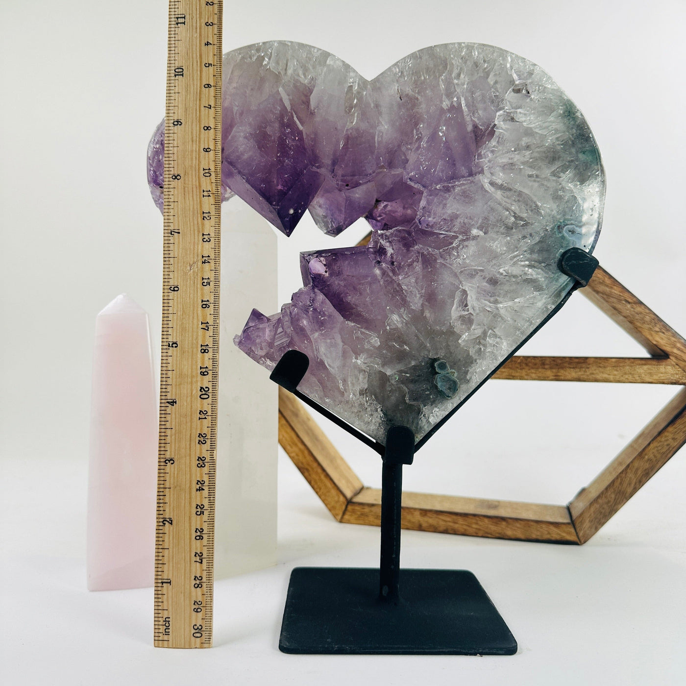 Amethyst Crystal Heart on Black Metal Stand - Mother's Day
