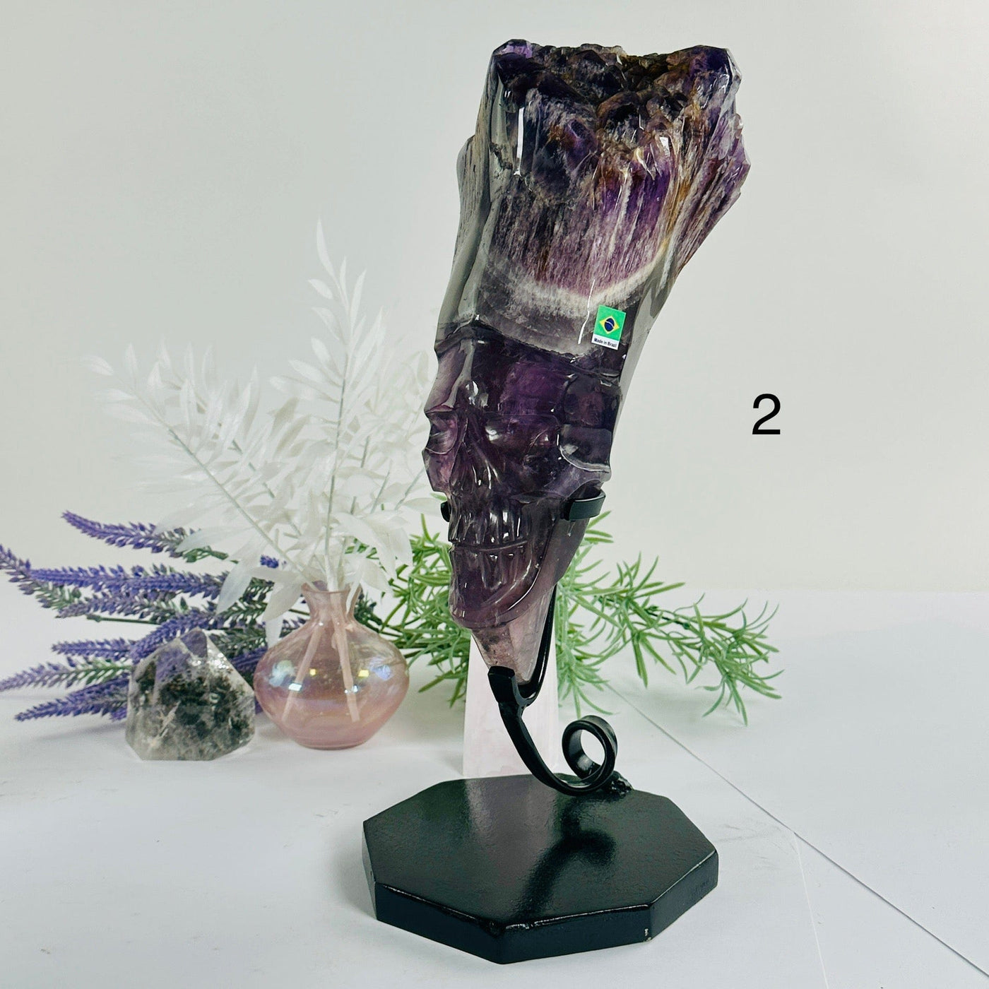 Elestial Amethyst Crystal Skull Sculpture on Stand - You Choose variant 2 labeled