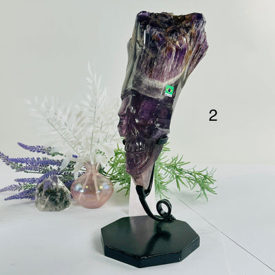 Elestial Amethyst Crystal Skull Sculpture on Stand - You Choose variant 2 labeled