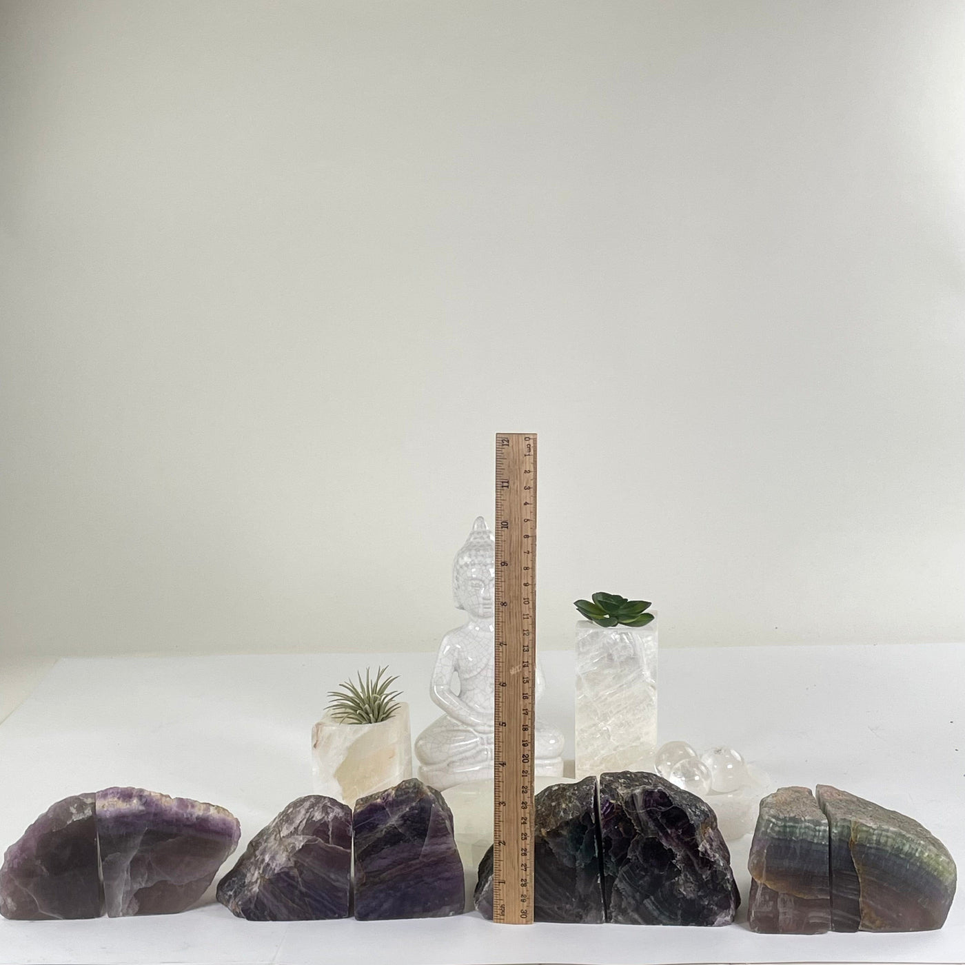 Fluorite Semi Polished Crystal Bookends - As Is - You Choose #3 all variants with ruler for size reference