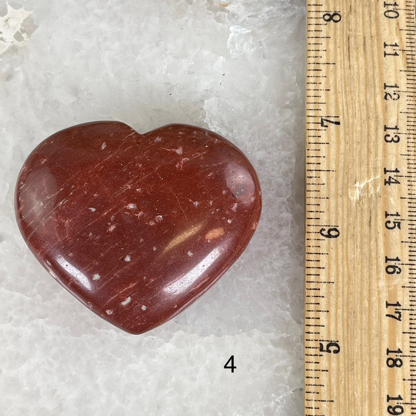 Red Jasper Crystal Heart - You Choose variant 4 labeled with ruler for size reference