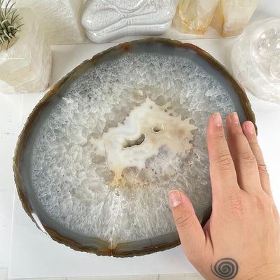 Agate Crystal Platter - One-of-a-Kind #2 with hand for size reference
