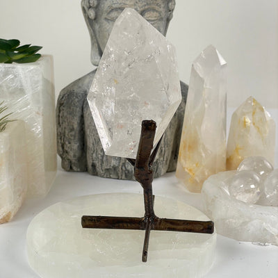Crystal Quartz Polished Freeform on Metal Stand - One-of-a-Kind side view