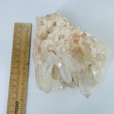 lemurian tangerine quartz next to a ruler for size reference