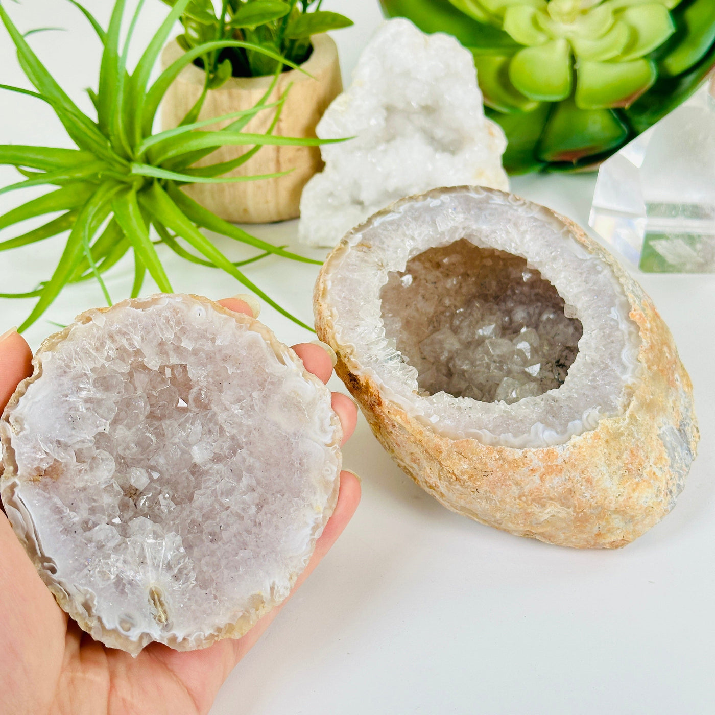  Agate Natural Geode Druzy Crystal Box with Lid - One-of-a-Kind with lid in hand for size reference