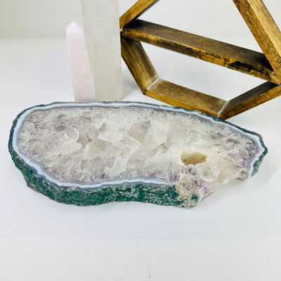 amethyst platter with decorations in the background
