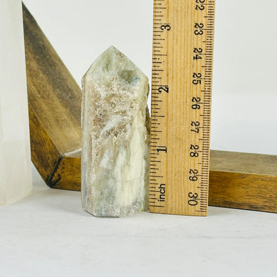 tourmaline point next to a ruler for size reference