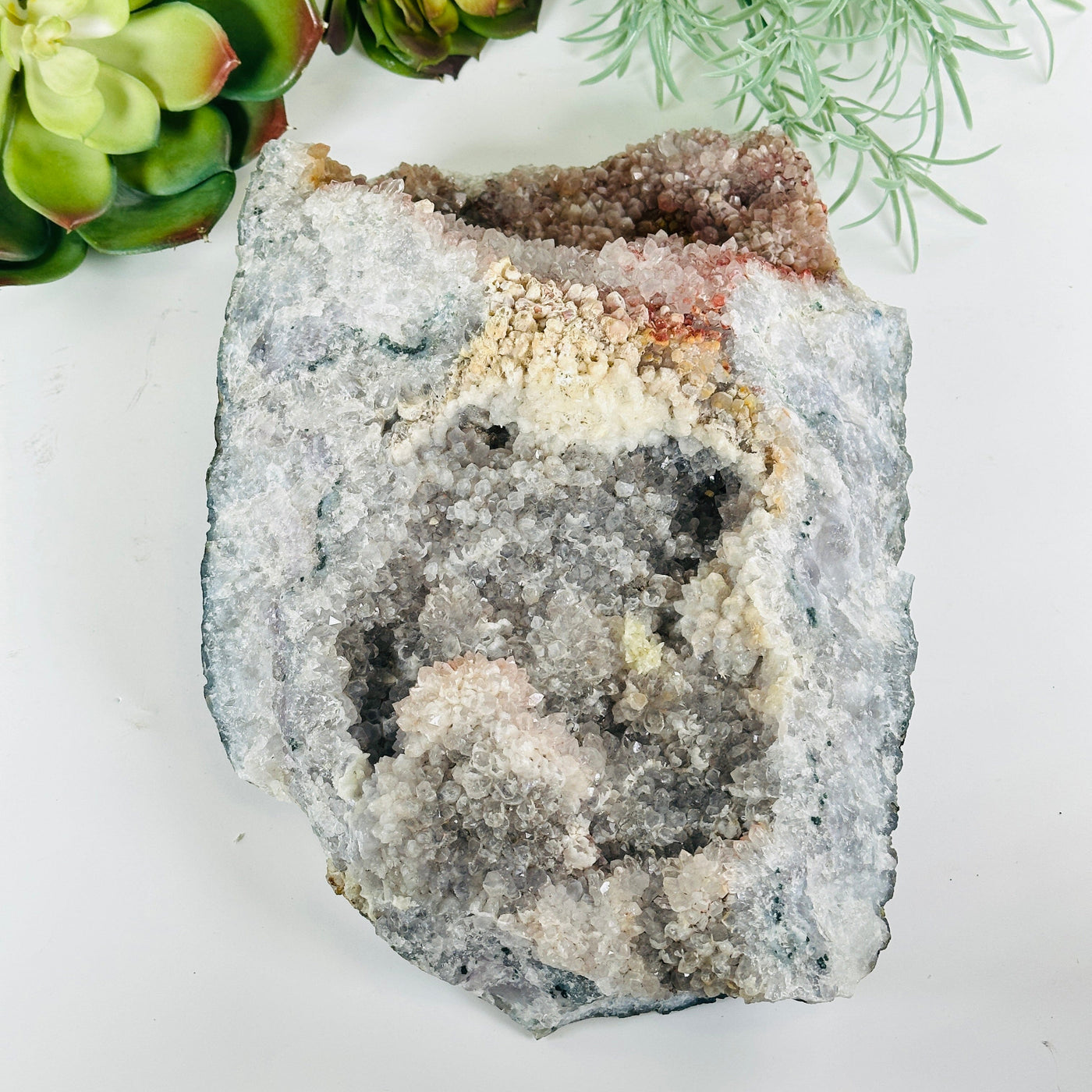 Gray Amethyst Large Crystal Cluster with Hematite and Calcite - One-of-a-Kind side view