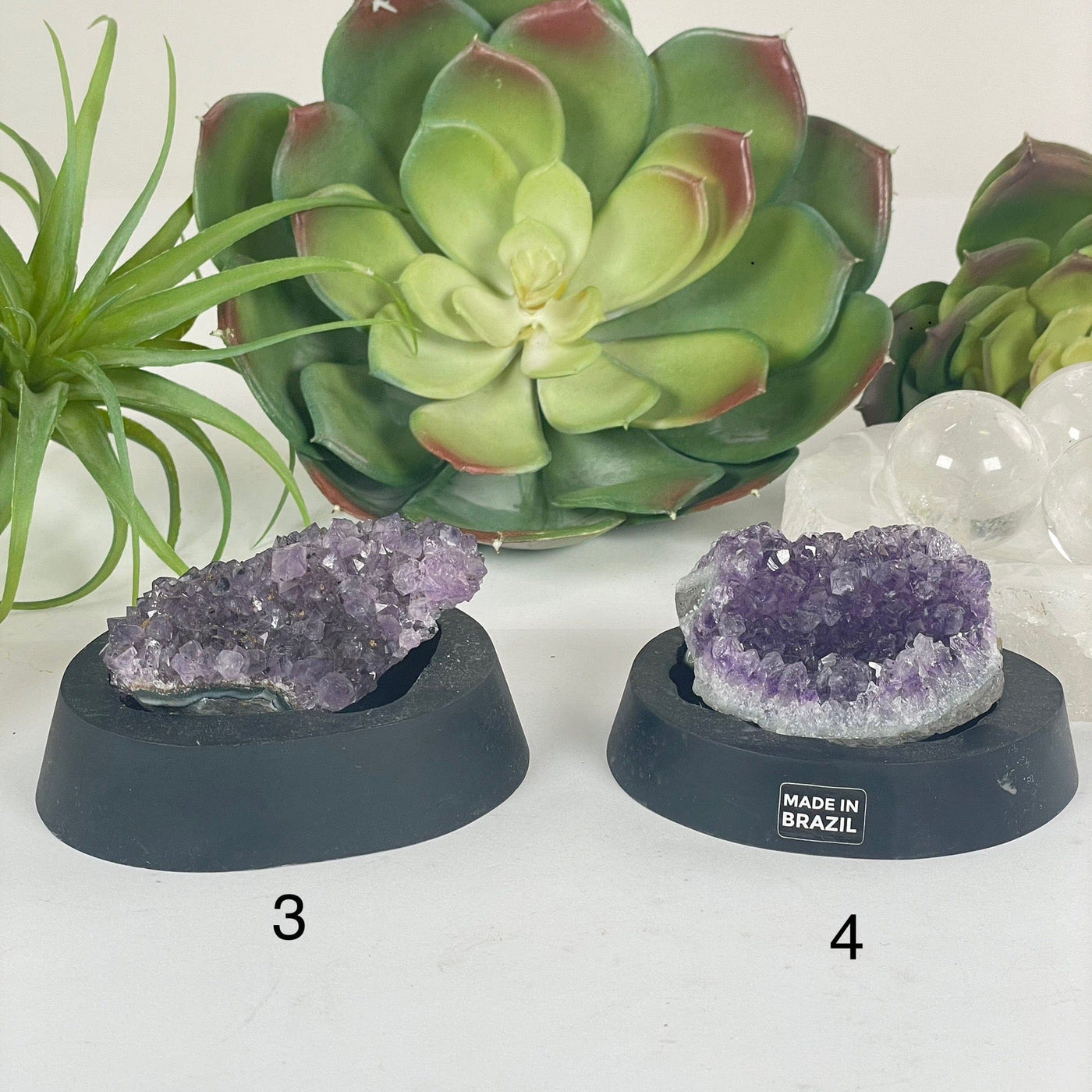 Amethyst Pine Crystal Cluster on Wooden Base from Uruguay - You Choose #4 variants 3 and 4 labeled