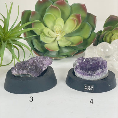 Amethyst Pine Crystal Cluster on Wooden Base from Uruguay - You Choose #4 variants 3 and 4 labeled