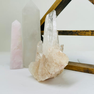 lemurian quartz with decorations in the background