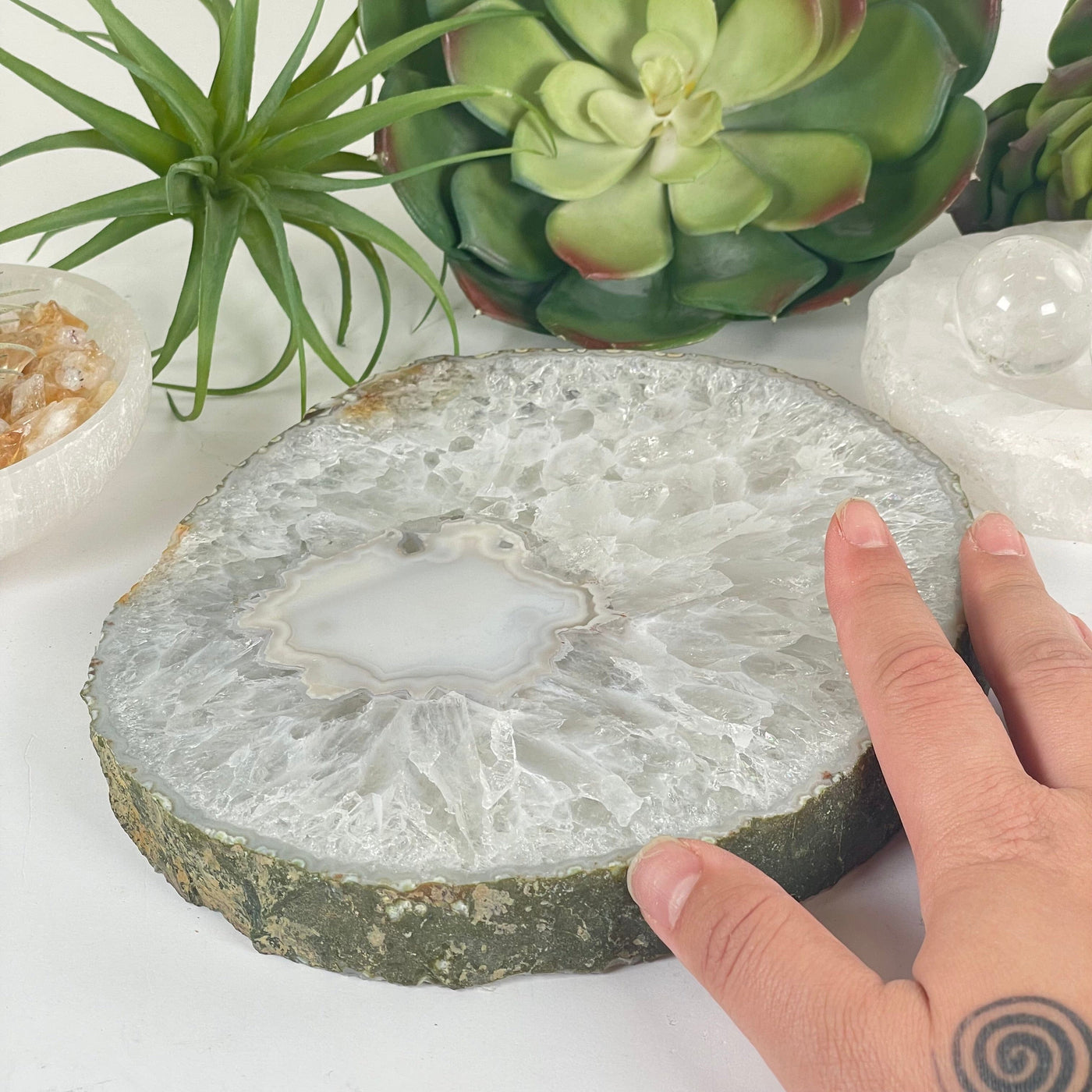 Agate Crystal Slab - One-of-a-Kind #1 with hand for size reference