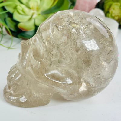 Crystal Quartz Skull Sculpture - As Is side view