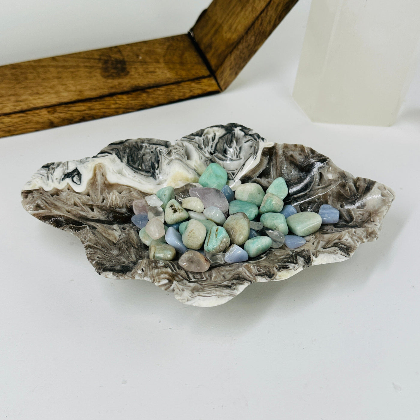 mexican onyx bowl with decorations in the background