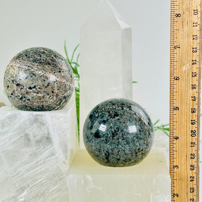 Yooperlite Crystal Sphere - UV Reactive - You Choose both variants with ruler for size reference