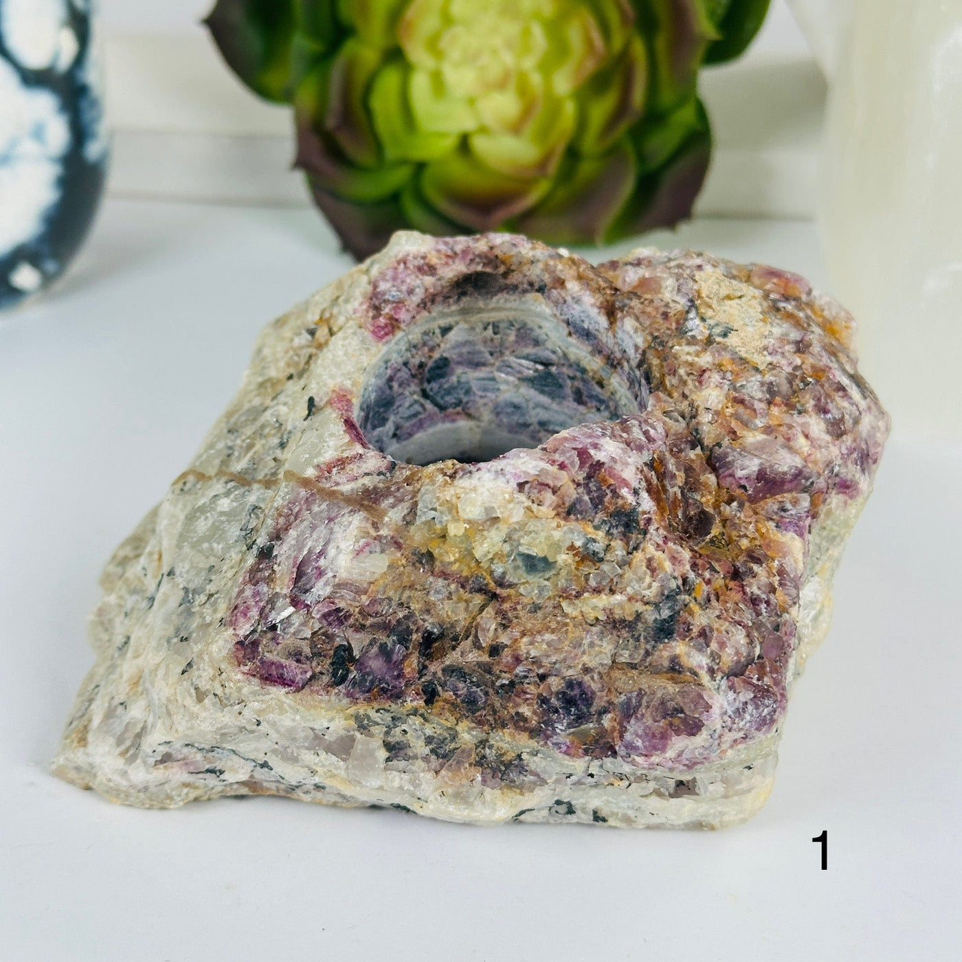 Lepidolite Rough Crystal Candle Holder - You Choose variant 1 labeled