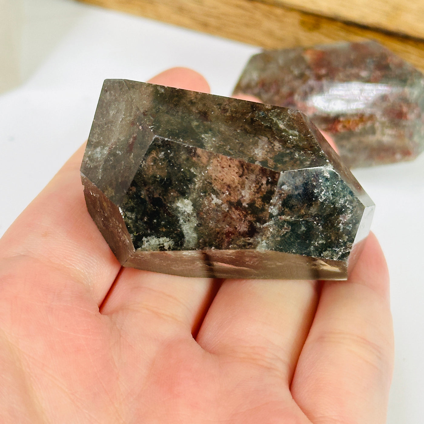 garden quartz with decorations in the background