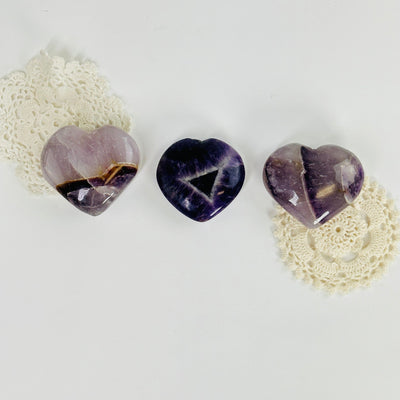 chevron amethyst hearts with decorations in the background