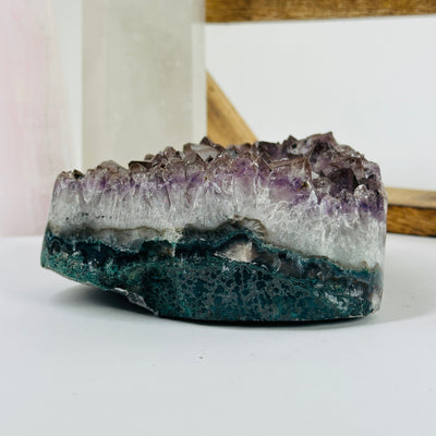 amethyst candle holder with decorations in the background