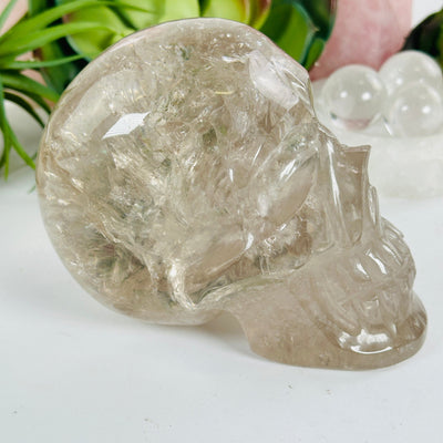 Crystal Quartz Skull Sculpture - As Is side view